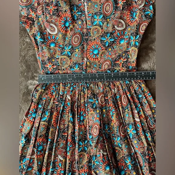 SOLD | Bernie Dexter Kelly Dress Heritage Print Pinup 50s Jewel Tone SMALL - Picture 9 of 13